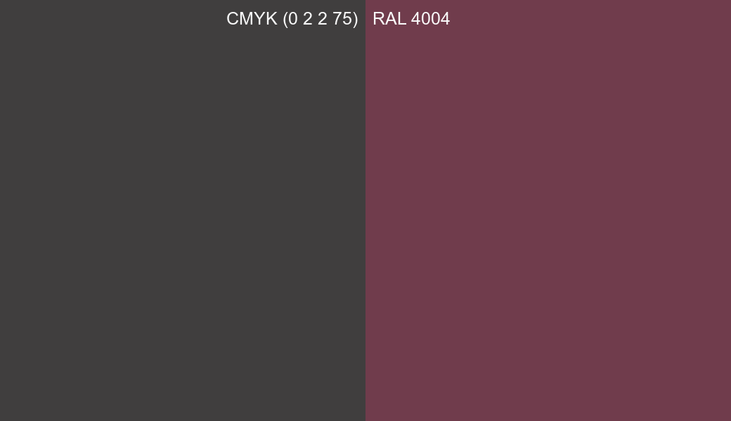 CMYK Color CMYK (0 2 2 75) vs RAL 4004 side by side comparison CMYK Color CMYK (0 2 2 75) vs RAL 4004 side by side comparison