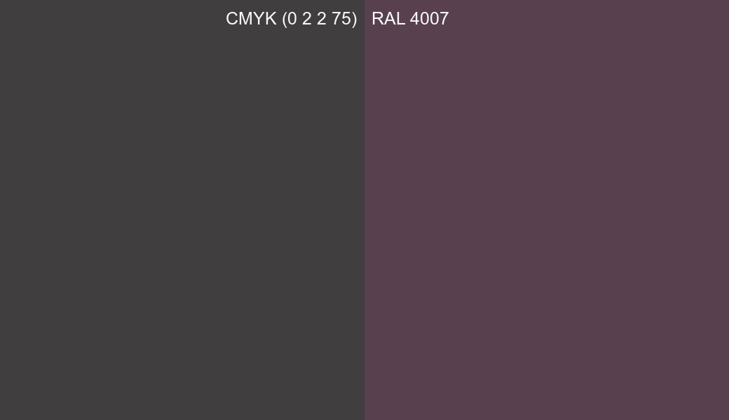 CMYK Color CMYK (0 2 2 75) vs RAL 4007 side by side comparison CMYK Color CMYK (0 2 2 75) vs RAL 4007 side by side comparison