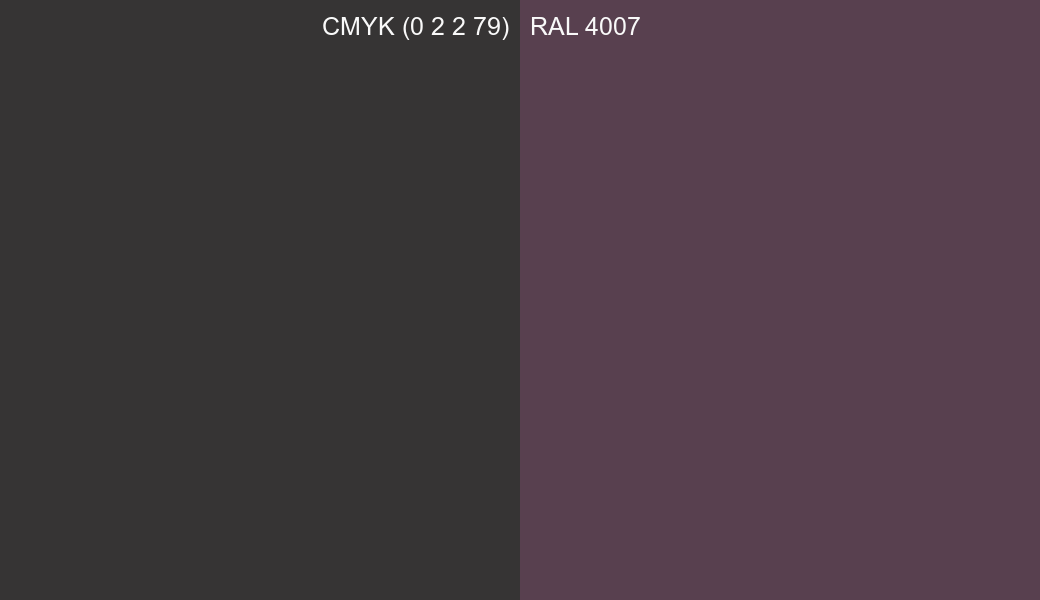 CMYK Color CMYK (0 2 2 79) vs RAL 4007 side by side comparison CMYK Color CMYK (0 2 2 79) vs RAL 4007 side by side comparison