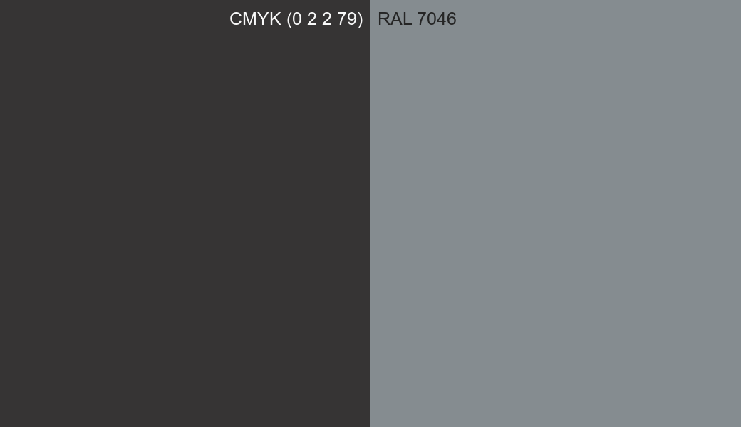 CMYK Color CMYK (0 2 2 79) vs RAL 7046 side by side comparison CMYK Color CMYK (0 2 2 79) vs RAL 7046 side by side comparison