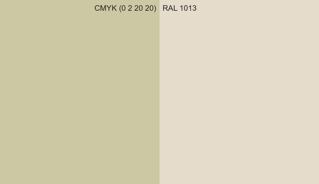 CMYK Color CMYK (0 2 20 20) vs RAL 1013 side by side comparison CMYK Color CMYK (0 2 20 20) vs RAL 1013 side by side comparison