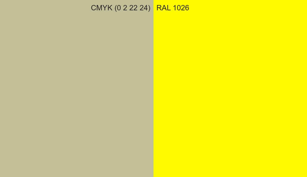 CMYK Color CMYK (0 2 22 24) vs RAL 1026 side by side comparison CMYK Color CMYK (0 2 22 24) vs RAL 1026 side by side comparison