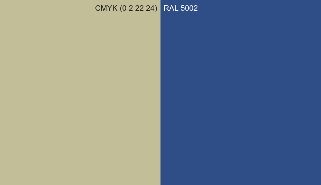 CMYK Color CMYK (0 2 22 24) vs RAL 5002 side by side comparison CMYK Color CMYK (0 2 22 24) vs RAL 5002 side by side comparison
