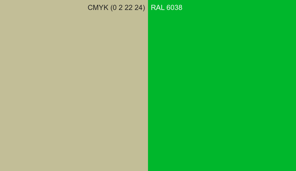 CMYK Color CMYK (0 2 22 24) vs RAL 6038 side by side comparison CMYK Color CMYK (0 2 22 24) vs RAL 6038 side by side comparison