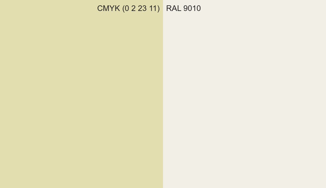 CMYK Color CMYK (0 2 23 11) vs RAL 9010 side by side comparison CMYK Color CMYK (0 2 23 11) vs RAL 9010 side by side comparison