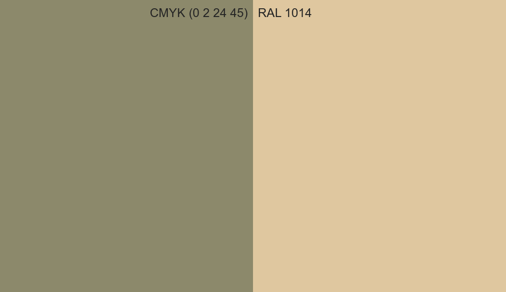 CMYK Color CMYK (0 2 24 45) vs RAL 1014 side by side comparison CMYK Color CMYK (0 2 24 45) vs RAL 1014 side by side comparison