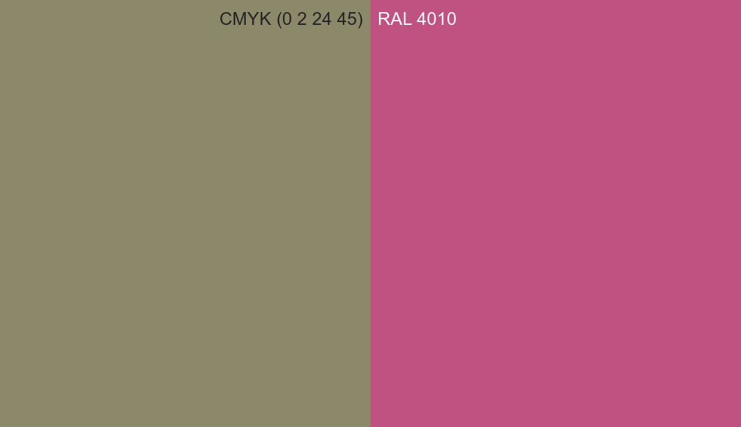 CMYK Color CMYK (0 2 24 45) vs RAL 4010 side by side comparison CMYK Color CMYK (0 2 24 45) vs RAL 4010 side by side comparison