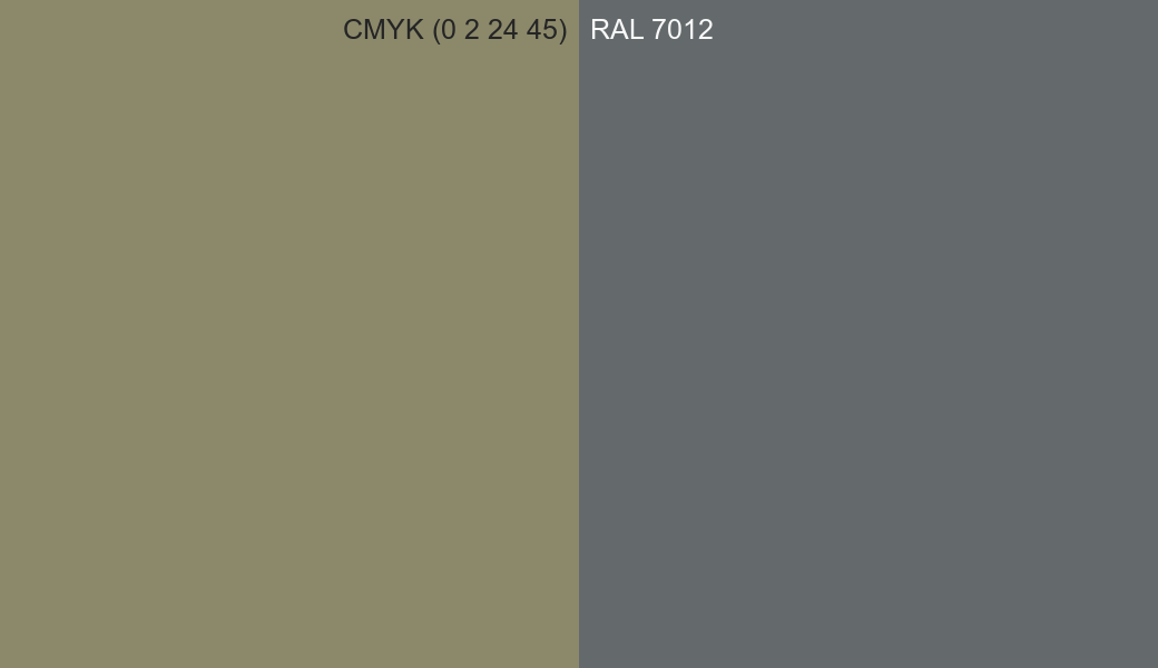 CMYK Color CMYK (0 2 24 45) vs RAL 7012 side by side comparison CMYK Color CMYK (0 2 24 45) vs RAL 7012 side by side comparison
