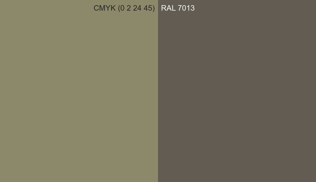 CMYK Color CMYK (0 2 24 45) vs RAL 7013 side by side comparison CMYK Color CMYK (0 2 24 45) vs RAL 7013 side by side comparison
