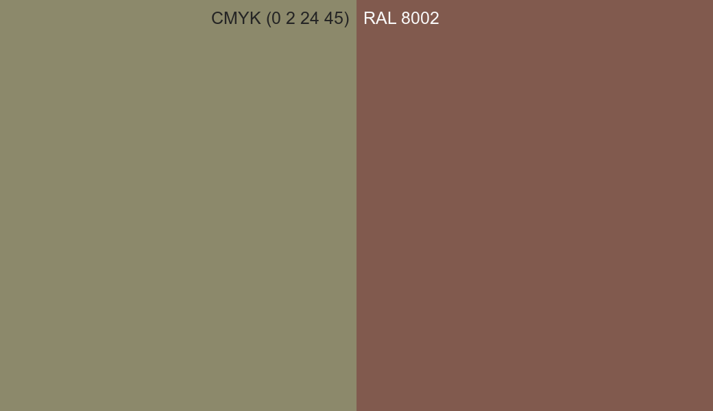 CMYK Color CMYK (0 2 24 45) vs RAL 8002 side by side comparison CMYK Color CMYK (0 2 24 45) vs RAL 8002 side by side comparison
