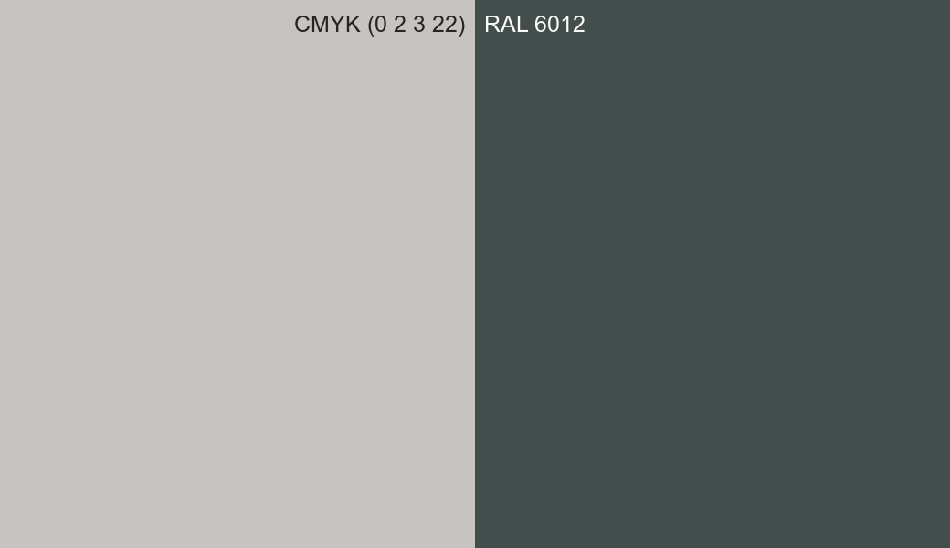CMYK Color CMYK (0 2 3 22) vs RAL 6012 side by side comparison CMYK Color CMYK (0 2 3 22) vs RAL 6012 side by side comparison