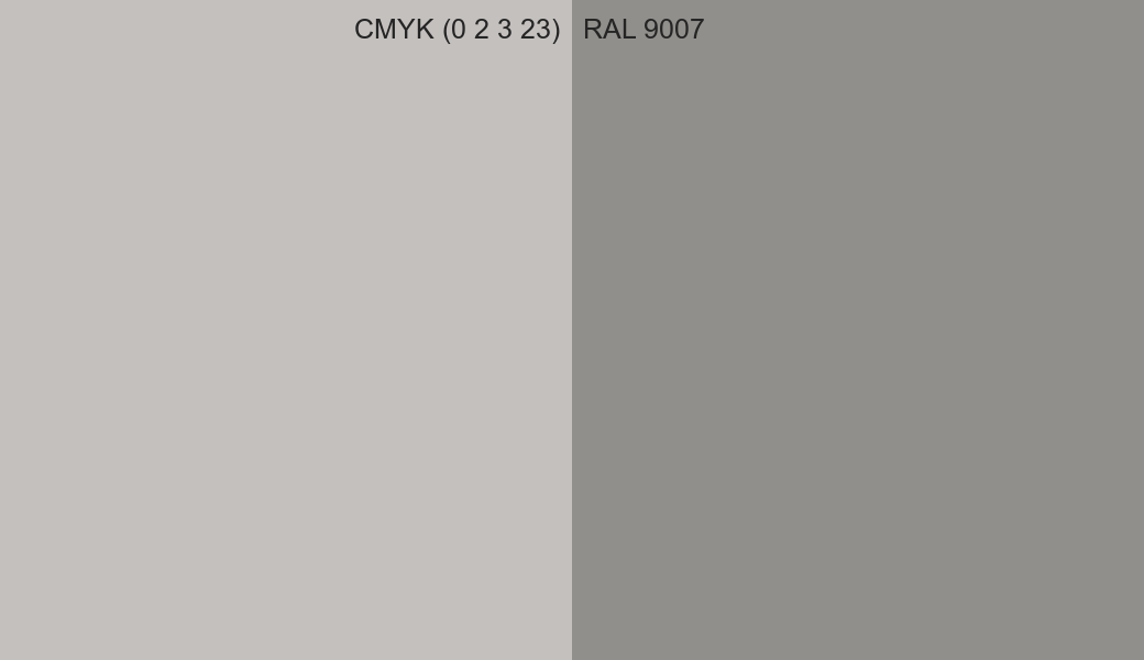 CMYK Color CMYK (0 2 3 23) vs RAL 9007 side by side comparison CMYK Color CMYK (0 2 3 23) vs RAL 9007 side by side comparison