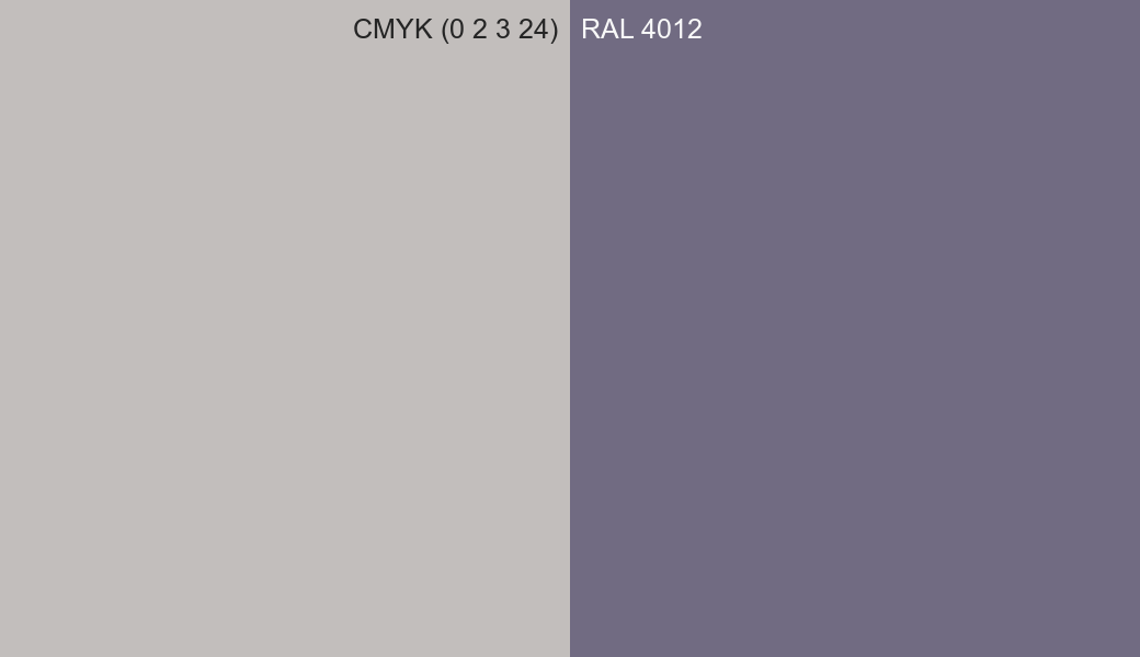 CMYK Color CMYK (0 2 3 24) vs RAL 4012 side by side comparison CMYK Color CMYK (0 2 3 24) vs RAL 4012 side by side comparison