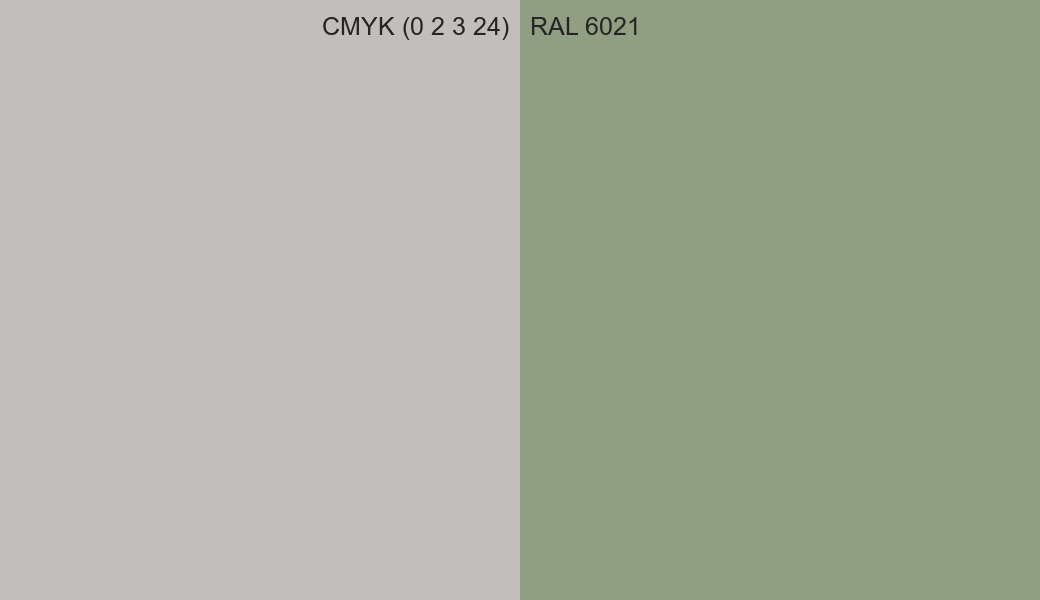 CMYK Color CMYK (0 2 3 24) vs RAL 6021 side by side comparison CMYK Color CMYK (0 2 3 24) vs RAL 6021 side by side comparison