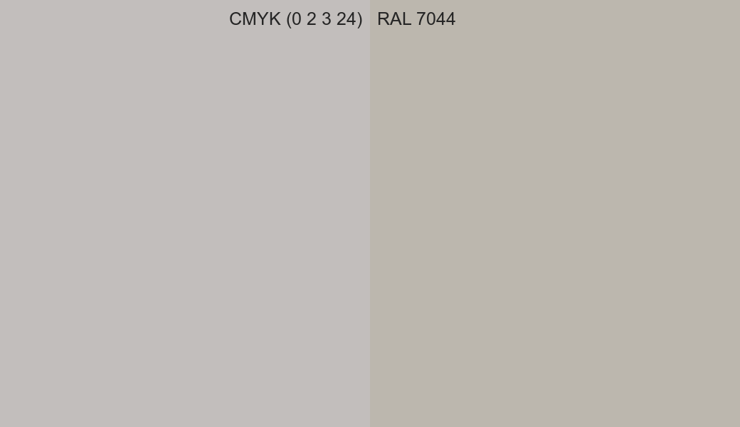 CMYK Color CMYK (0 2 3 24) vs RAL 7044 side by side comparison CMYK Color CMYK (0 2 3 24) vs RAL 7044 side by side comparison