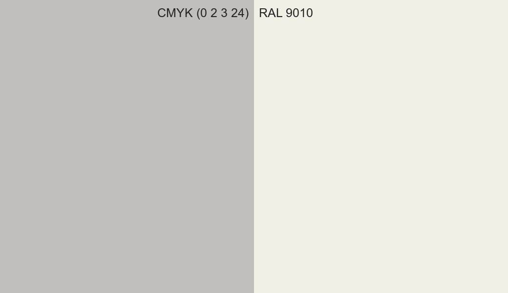 CMYK Color CMYK (0 2 3 24) vs RAL 9010 side by side comparison CMYK Color CMYK (0 2 3 24) vs RAL 9010 side by side comparison