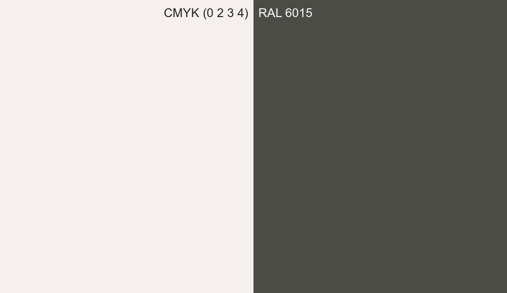 CMYK Color CMYK (0 2 3 4) vs RAL 6015 side by side comparison CMYK Color CMYK (0 2 3 4) vs RAL 6015 side by side comparison