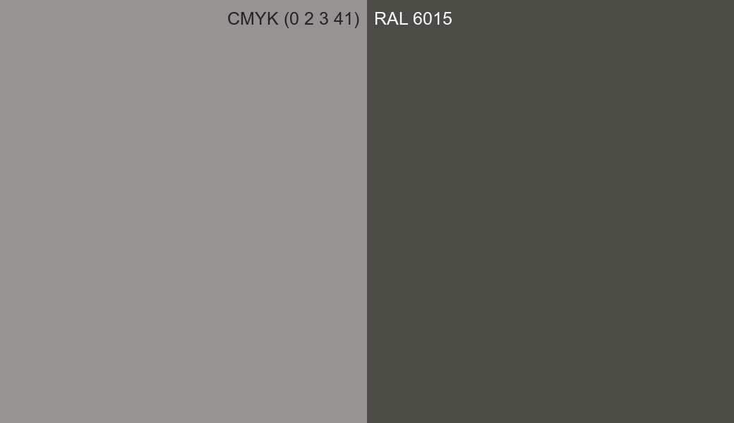 CMYK Color CMYK (0 2 3 41) vs RAL 6015 side by side comparison CMYK Color CMYK (0 2 3 41) vs RAL 6015 side by side comparison