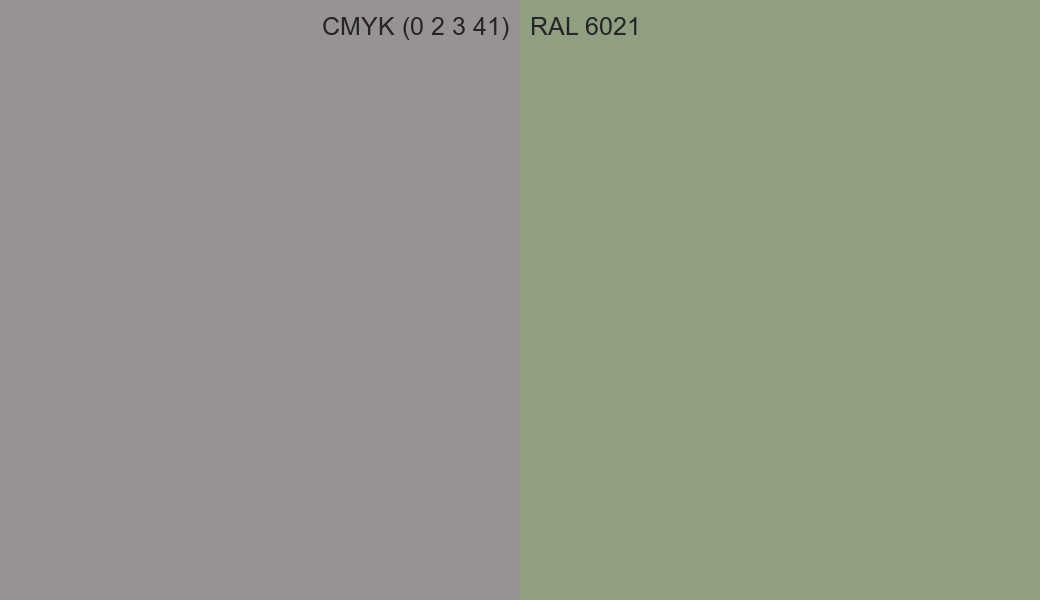 CMYK Color CMYK (0 2 3 41) vs RAL 6021 side by side comparison CMYK Color CMYK (0 2 3 41) vs RAL 6021 side by side comparison