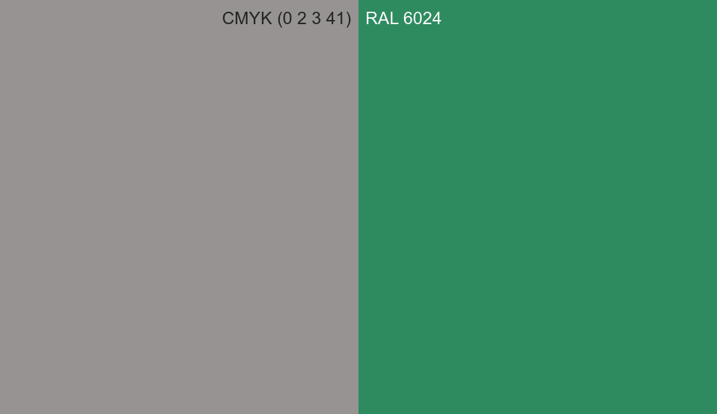 CMYK Color CMYK (0 2 3 41) vs RAL 6024 side by side comparison CMYK Color CMYK (0 2 3 41) vs RAL 6024 side by side comparison