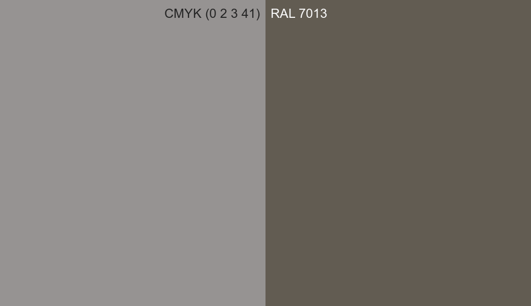 CMYK Color CMYK (0 2 3 41) vs RAL 7013 side by side comparison CMYK Color CMYK (0 2 3 41) vs RAL 7013 side by side comparison