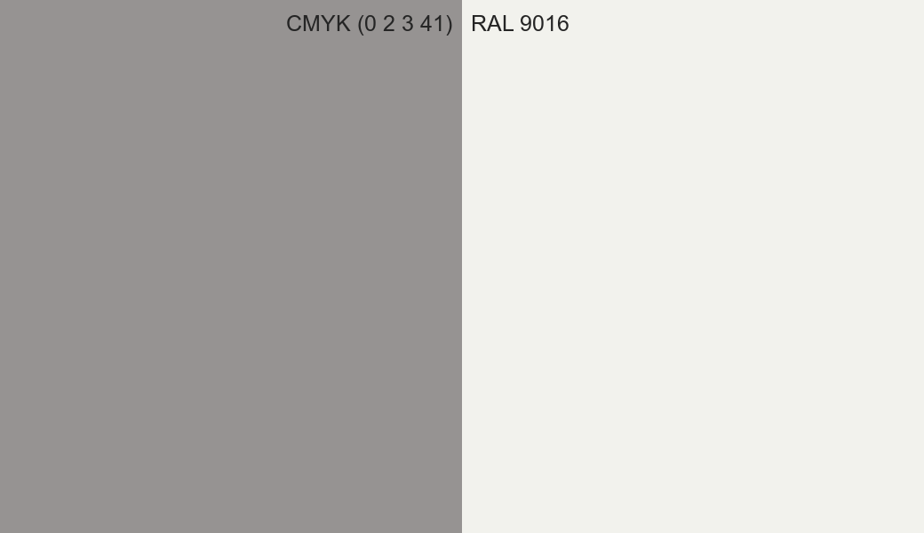 CMYK Color CMYK (0 2 3 41) vs RAL 9016 side by side comparison CMYK Color CMYK (0 2 3 41) vs RAL 9016 side by side comparison