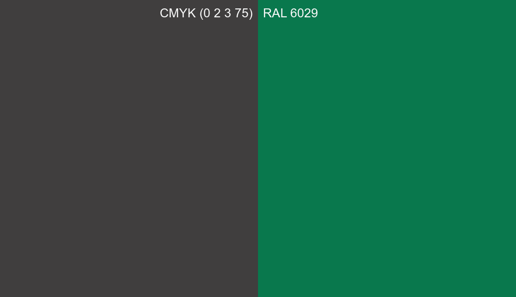 CMYK Color CMYK (0 2 3 75) vs RAL 6029 side by side comparison CMYK Color CMYK (0 2 3 75) vs RAL 6029 side by side comparison