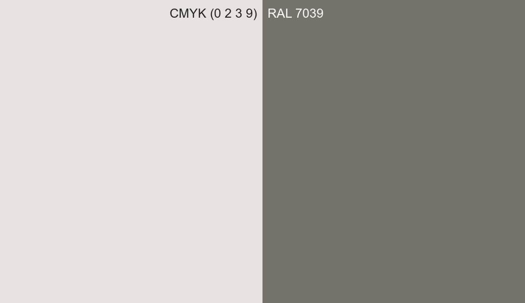 CMYK Color CMYK (0 2 3 9) vs RAL 7039 side by side comparison CMYK Color CMYK (0 2 3 9) vs RAL 7039 side by side comparison