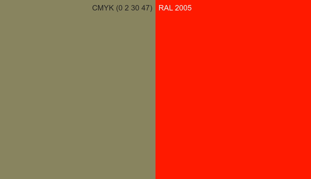 CMYK Color CMYK (0 2 30 47) vs RAL 2005 side by side comparison CMYK Color CMYK (0 2 30 47) vs RAL 2005 side by side comparison