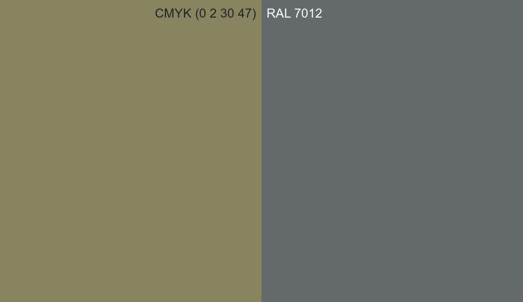 CMYK Color CMYK (0 2 30 47) vs RAL 7012 side by side comparison CMYK Color CMYK (0 2 30 47) vs RAL 7012 side by side comparison