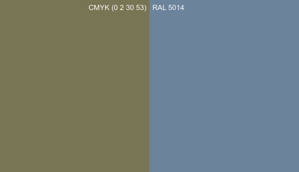 CMYK Color CMYK (0 2 30 53) vs RAL 5014 side by side comparison CMYK Color CMYK (0 2 30 53) vs RAL 5014 side by side comparison