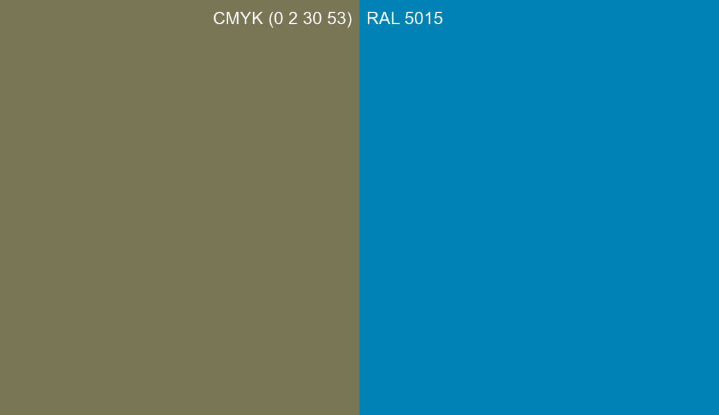 CMYK Color CMYK (0 2 30 53) vs RAL 5015 side by side comparison CMYK Color CMYK (0 2 30 53) vs RAL 5015 side by side comparison