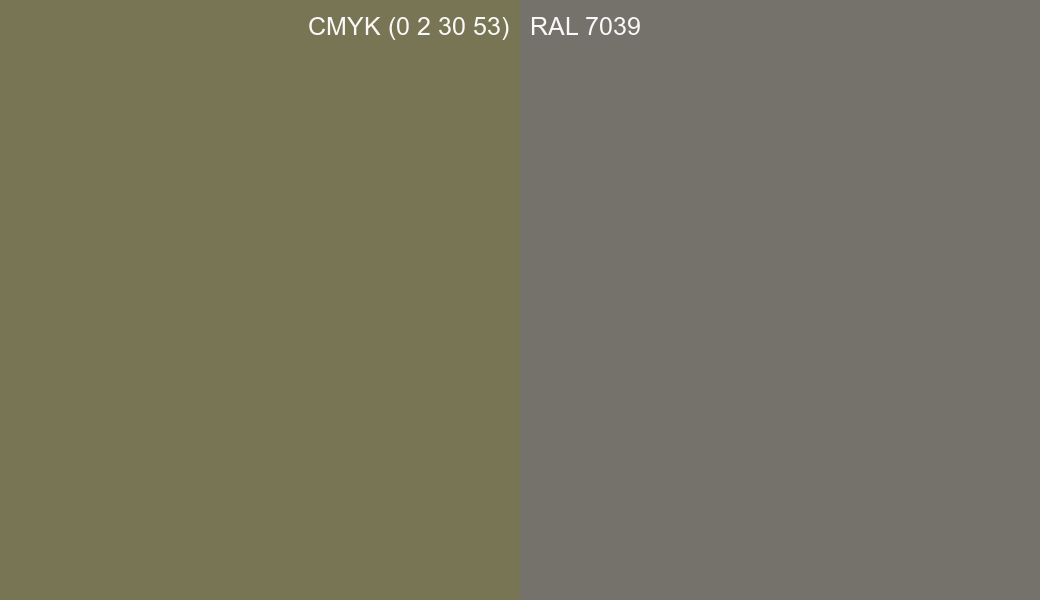 CMYK Color CMYK (0 2 30 53) vs RAL 7039 side by side comparison CMYK Color CMYK (0 2 30 53) vs RAL 7039 side by side comparison