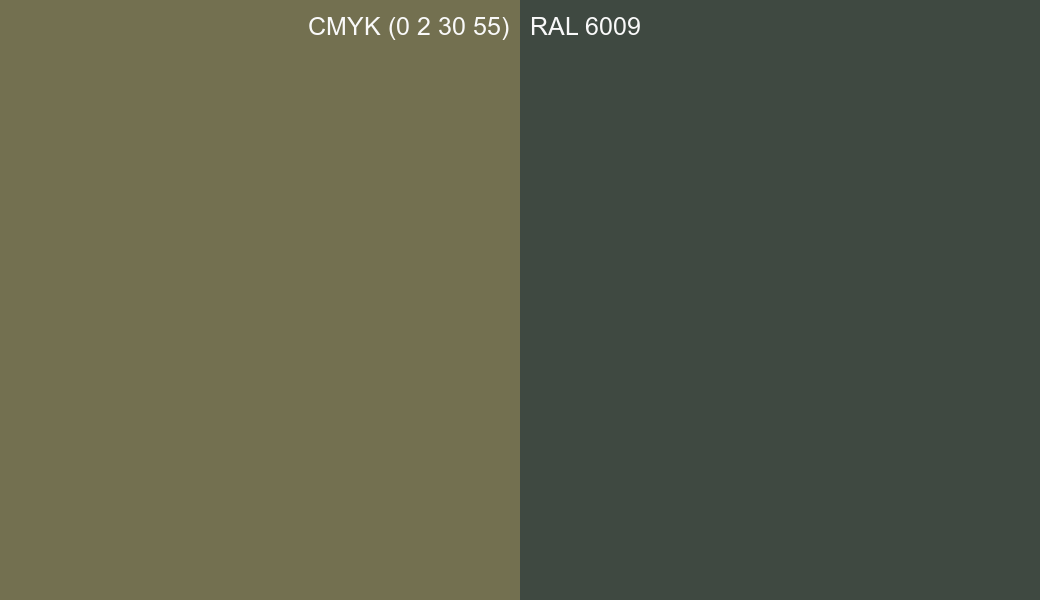 CMYK Color CMYK (0 2 30 55) vs RAL 6009 side by side comparison CMYK Color CMYK (0 2 30 55) vs RAL 6009 side by side comparison