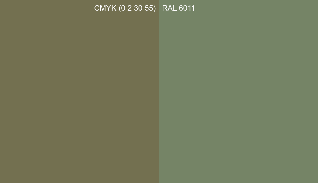CMYK Color CMYK (0 2 30 55) vs RAL 6011 side by side comparison CMYK Color CMYK (0 2 30 55) vs RAL 6011 side by side comparison
