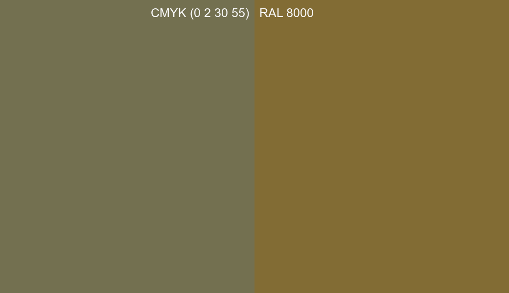 CMYK Color CMYK (0 2 30 55) vs RAL 8000 side by side comparison CMYK Color CMYK (0 2 30 55) vs RAL 8000 side by side comparison