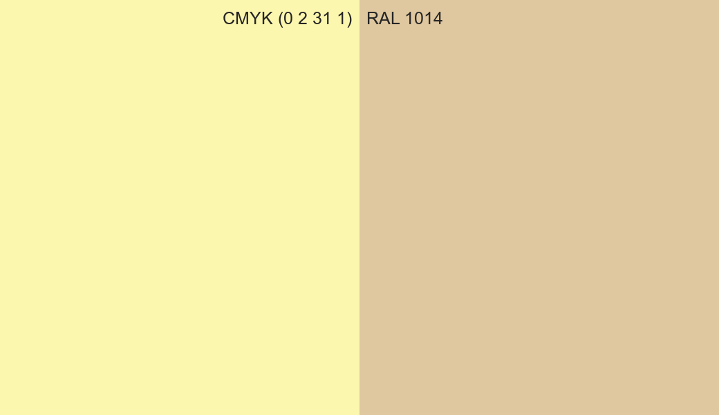 CMYK Color CMYK (0 2 31 1) vs RAL 1014 side by side comparison CMYK Color CMYK (0 2 31 1) vs RAL 1014 side by side comparison