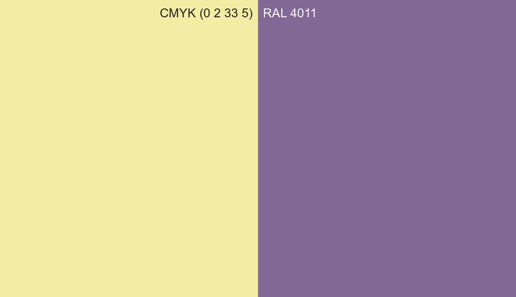 CMYK Color CMYK (0 2 33 5) vs RAL 4011 side by side comparison CMYK Color CMYK (0 2 33 5) vs RAL 4011 side by side comparison