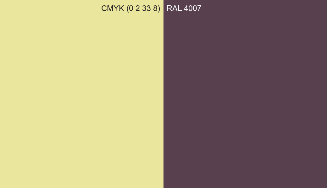 CMYK Color CMYK (0 2 33 8) vs RAL 4007 side by side comparison CMYK Color CMYK (0 2 33 8) vs RAL 4007 side by side comparison