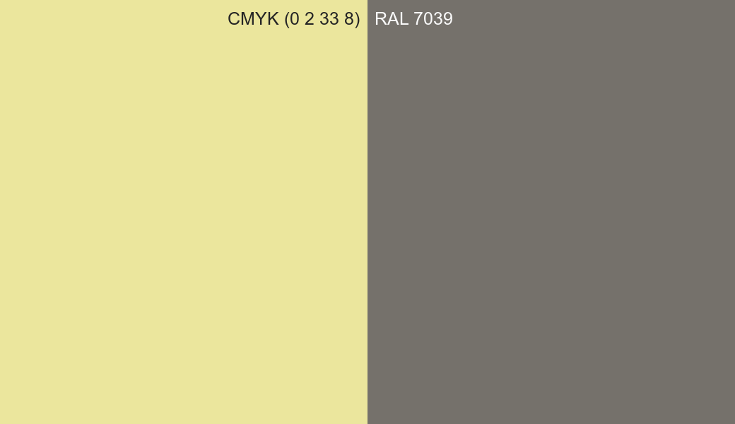 CMYK Color CMYK (0 2 33 8) vs RAL 7039 side by side comparison CMYK Color CMYK (0 2 33 8) vs RAL 7039 side by side comparison