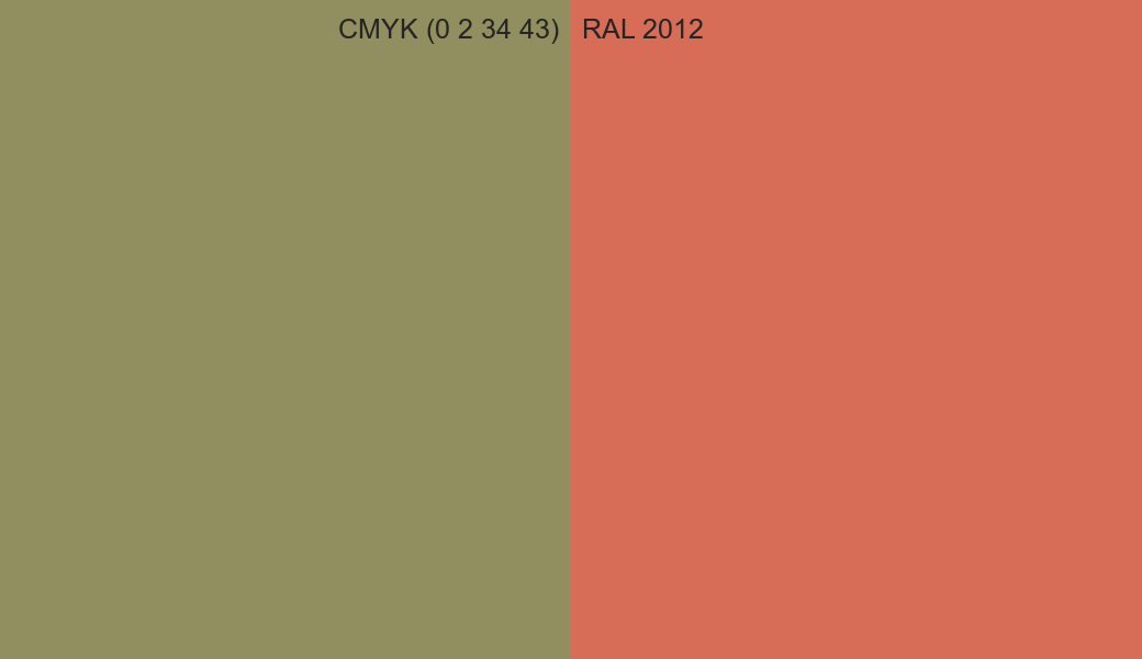 CMYK Color CMYK (0 2 34 43) vs RAL 2012 side by side comparison CMYK Color CMYK (0 2 34 43) vs RAL 2012 side by side comparison
