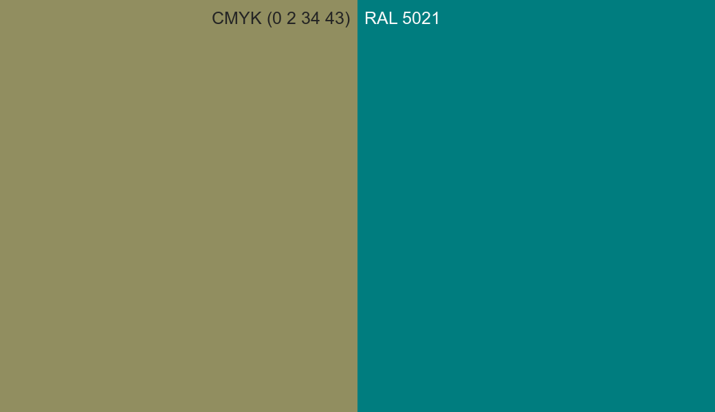 CMYK Color CMYK (0 2 34 43) vs RAL 5021 side by side comparison CMYK Color CMYK (0 2 34 43) vs RAL 5021 side by side comparison