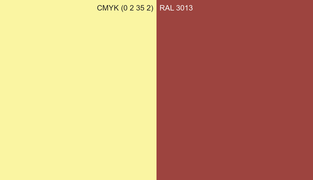 CMYK Color CMYK (0 2 35 2) vs RAL 3013 side by side comparison CMYK Color CMYK (0 2 35 2) vs RAL 3013 side by side comparison