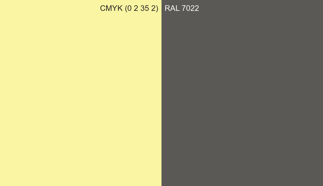 CMYK Color CMYK (0 2 35 2) vs RAL 7022 side by side comparison CMYK Color CMYK (0 2 35 2) vs RAL 7022 side by side comparison