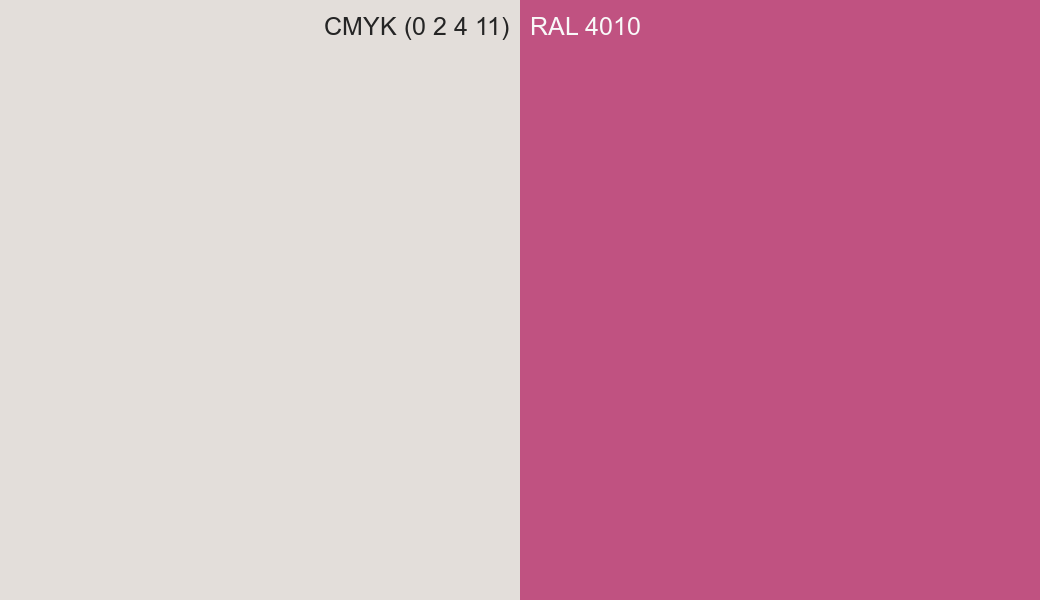 CMYK Color CMYK (0 2 4 11) vs RAL 4010 side by side comparison CMYK Color CMYK (0 2 4 11) vs RAL 4010 side by side comparison