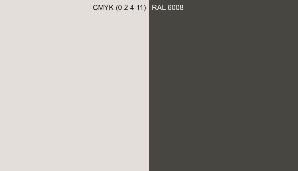 CMYK Color CMYK (0 2 4 11) vs RAL 6008 side by side comparison CMYK Color CMYK (0 2 4 11) vs RAL 6008 side by side comparison