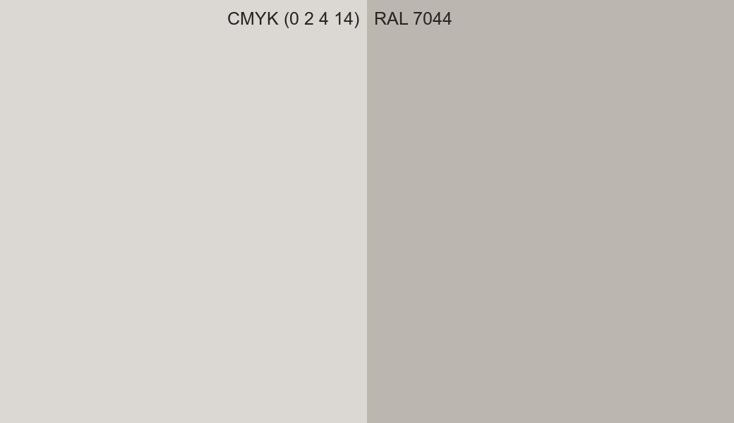 CMYK Color CMYK (0 2 4 14) vs RAL 7044 side by side comparison CMYK Color CMYK (0 2 4 14) vs RAL 7044 side by side comparison