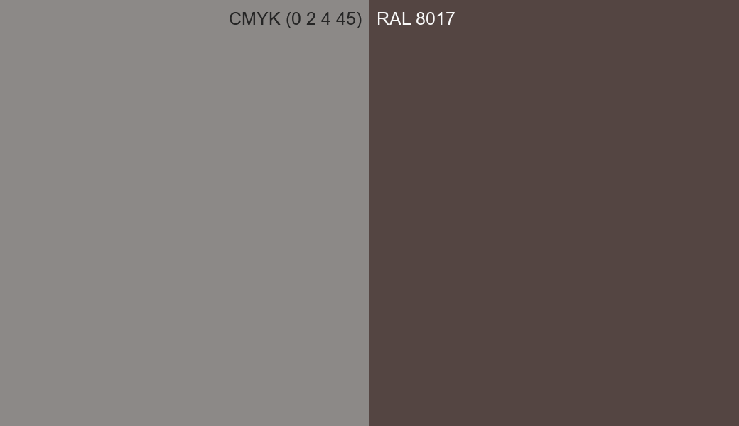CMYK Color CMYK (0 2 4 45) vs RAL 8017 side by side comparison CMYK Color CMYK (0 2 4 45) vs RAL 8017 side by side comparison