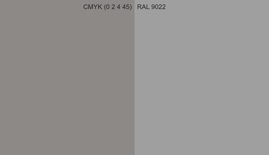 CMYK Color CMYK (0 2 4 45) vs RAL 9022 side by side comparison CMYK Color CMYK (0 2 4 45) vs RAL 9022 side by side comparison