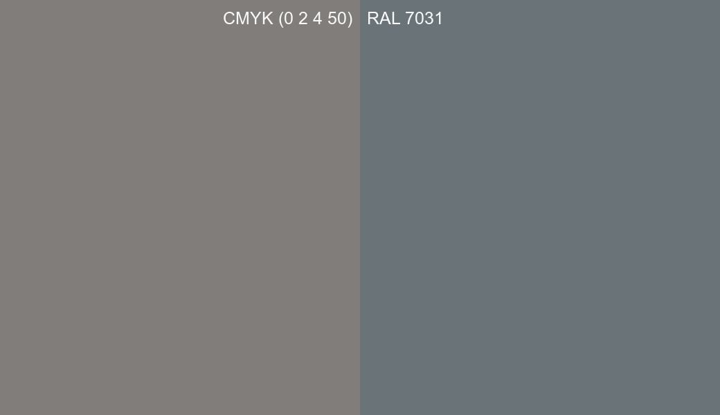 CMYK Color CMYK (0 2 4 50) vs RAL 7031 side by side comparison CMYK Color CMYK (0 2 4 50) vs RAL 7031 side by side comparison